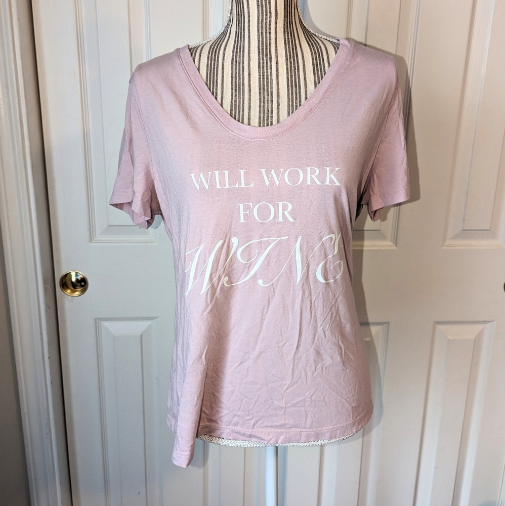 Will Work For Wine Women's V Neck Shirt XL